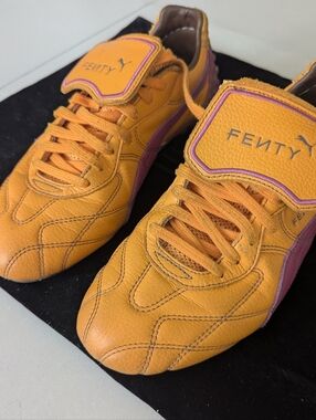 FENTY Puma Orange Leather Sneakers with Pink Accent